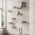 12-in-1 Cat Wall Shelves, Luxury Wall-Mounted Cat Climber Set with Condos House, Scratching Post, Bridge Ladder, Indoor Space-Saving Furniture for Kittens, Dark Gray