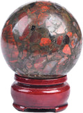 JIC Gem Brazilian Red Agate Crystal Sphere Gemstone Sphere Red Crystal Ball with Display Stand Home Decor Meditation Grid Energy Balance (50-60mm)