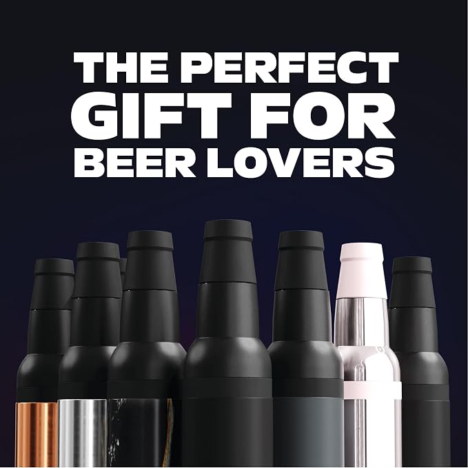 Asobu Frosty Beer Holder 2 Go Vacuum Insulated Double Walled Stainless Steel Beer Can and Bottle Cooler with Beer Opener, Bpa Free, Fits Standard 12oz Bottles, Gift for Beer Lovers (Midnight Marble)