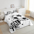 Erosebridal Kids Football Comforter Set Full Size American Soccer Bedding Set Sports Games Duvet Sets for Boys Girls Children Teens Geometric Polygon Down Comforter for Bedroom, Black White