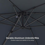 PURPLE LEAF 8' X 8' Patio Umbrella with In-ground Base for Pool 7' High Offset Outdoor Cantilever Umbrella Swimming Pool Umbrella with 360°Rotation for Poolside Light Grey