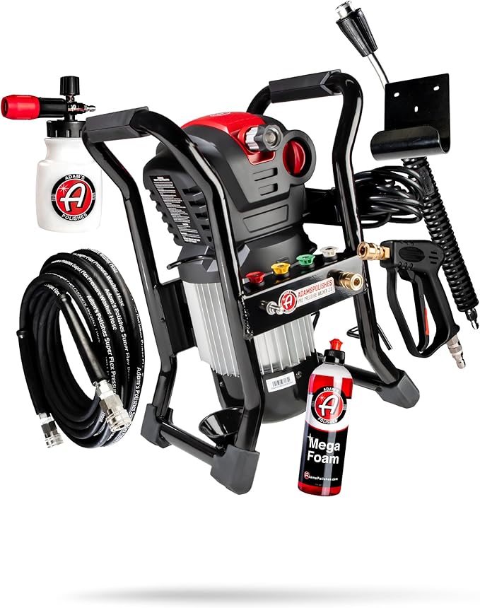 Adam's Pro Series Electric Pressure Washer 2.0 (Complete Kit) - Professional Powerful Detailing Car Washing Pressure Sprayer, Includes Snub Nose, Wall Mount & Pressure Washer Tips | 1200 PSI, 1.76 GPM