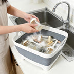 FOSJGO Collapsible Dish Basin with Drain Plug, Foldable Sink, 2.4 Gal (9L) | Space-Saving Wash Basin for Kitchen, Baby Bottles, Vegetable Washing, Camping, RV and Party Beverage Tubs