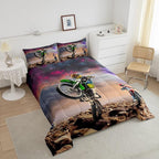 Dirt Bike Comforter Set for Boys Bedroom Motocross Rider Extreme Sports Duvet Insert Mountain Bike Bedding Quilted Set Kids Motorcycle Motorbike Down Comforter,Soft Lightweight for All Season,Queen