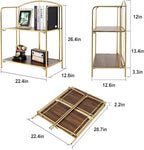 No Assembly Folding Bookshelf for Living Room, 2 Tier Gold Collapsible Book Shelf for Home Office, Portable Bookcase Storage Organizer