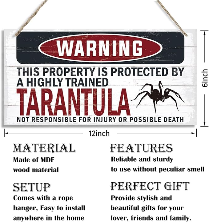 Warning Sign, Tarantula Warning Wood Plaque Sign, Funny Door Signs, Decorative Wood Hanging Suspension Plaque, Farmhouse Wooden Wall Decor, Outdoor Hanging Wooden Signs