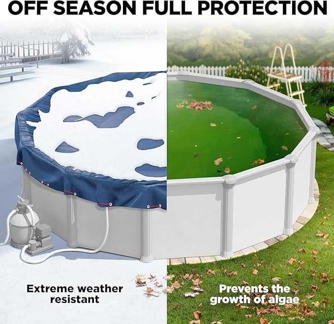 24 ft Round Pool Cover for Above Ground Pools, Above Ground Pool Cover, Swimming Pool Cover, Winter Pool Cover, Keeps Out Debris, Cold and UV Resistant, Supreme Mesh, Navy Blue