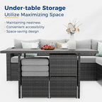 7 Piece Wicker Rattan Outdoor Dining Set with Dining Table and Ottomans, Patio Table and Chairs Set