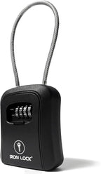 Iron Lock® Medium Key Lock Box with Code, 15-in Steel Cable Shackle (Black) | Built-in key hooks + catch tray; hangs on handles, gates, fences or a hasp; wall-mountable; dial cover; no batteries