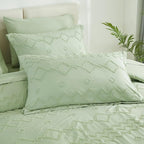 EMME Queen Comforter Set - 7 Pcs Sage Green Boho Bedding Sets, Full Size Tufted Comforter with Sheets, Shabby Chic Embroidery Queen Bed Set Fluffy Bed Bag for All Season(90"X90")
