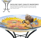 MUMTOP Outdoor Glass Birdbath with Metal Stand for Outside Lawn Yard Garden Sunflower Decor,18” Dia/21.65 Height