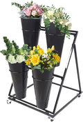 Flower Display Stand, Mobile Plant Cart shelve with Wheels, with Plastic Buckets, Easy to Install, Stepped Plant Stand, Suitable for Indoor and Outdoor Balcony Courtyard Garden Art Exhibitions ( Color