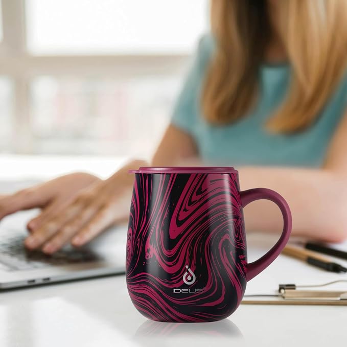 Ideus 16 oz (470 ml) Insulated Coffee Mug with Handle and Lid, Double Wall Stainless Steel Vacuum Thermal Coffee Mug, Travel Coffee Cup Thermal Cup for Home and Office (Red Zebra)