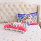 Aimuan Girls Unicorn Comforter Set 3 Pieces Pink Purple Bedding Set with Rainbow Star Galaxy Stars Fantasy Children Room Decor Soft Reversible Bed Sets for Boys/Girls/Teens (Pink-Purple Twin3Pcs)