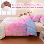 4 Pcs Pink Full Comforter Set for Girls, Tie Dye Superior Kids Teen Bedding Sets, Blue Pink Rainbow Full Size Bedding Set for Girls