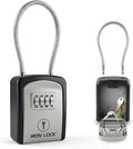 Iron Lock® Key Lock Box with Code, Portable Cable Shackle (Small, Grey) | Holds 2-3 house keys or an access card; 11-in steel cable loops on gate or rail; weather-resistant; no app or battery
