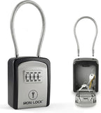 Iron Lock® Key Lock Box with Code, Portable Cable Shackle (Small, Grey) | Holds 2-3 house keys or an access card; 11-in steel cable loops on gate or rail; weather-resistant; no app or battery