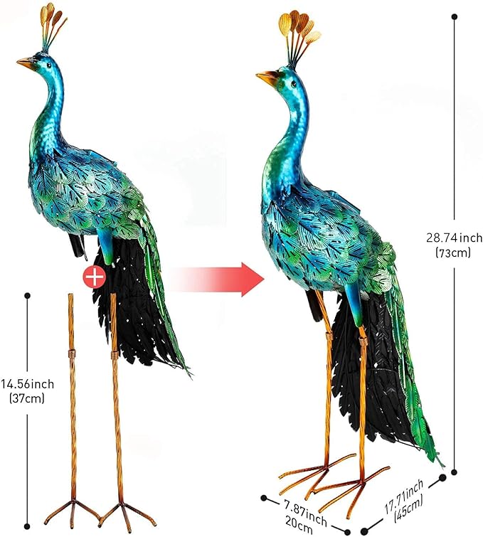 chisheen Outdoor Solar Peacock Statue Garden Decor for Outside Metal Yard Art Outdoor Decoration for Lawn Backyard Party Wedding Mother's Day Gardening Gifts for Women