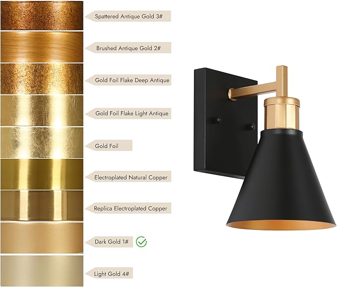 KSANA Black Gold Sconce, Modern Farmhouse Wall Sconces Lighting Fixture with Metal Shade for Bathroom, Kitchen, Bedroom and Stairway