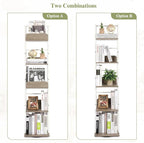 Bikoney Bookshelves 5-Tier, Rotating Bookshelf Tower for Corner, Small Bookcase, Tall Industrial Bookshelf, Narrow Bookshelf, Wood and Metal White