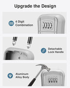 Puroma Key Lock Box Outdoor 4 Digit Code Combination Lockbox House 1 Silver | For Contractors Guest Realtor Storage Keys, Portable, Home Wall Mount, Resettable, Combination, Weatherproof, High-capacity