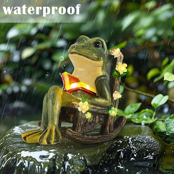 Solar Garden Miniature Frog Outdoor Statues Decor with Succulents Decorations and 7 LED Lights for Patio Yard Lawn Ornament Balcony Birthday Gift for Women Mum Unique Frogs Figurine Housewarming Ideas