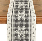 Artoid Mode Grey Buffalo Plaid Snowflakes Christmas Table Runner, Seasonal Winter Kitchen Dining Table Decoration for Home Party Decor 13x72 Inch