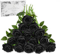 Black Fake Roses Artificial Flowers - 16 Pcs Fake Artificial Roses Silk Flowers with Stems for Home Wedding Hotel Office Centerpiece Decor