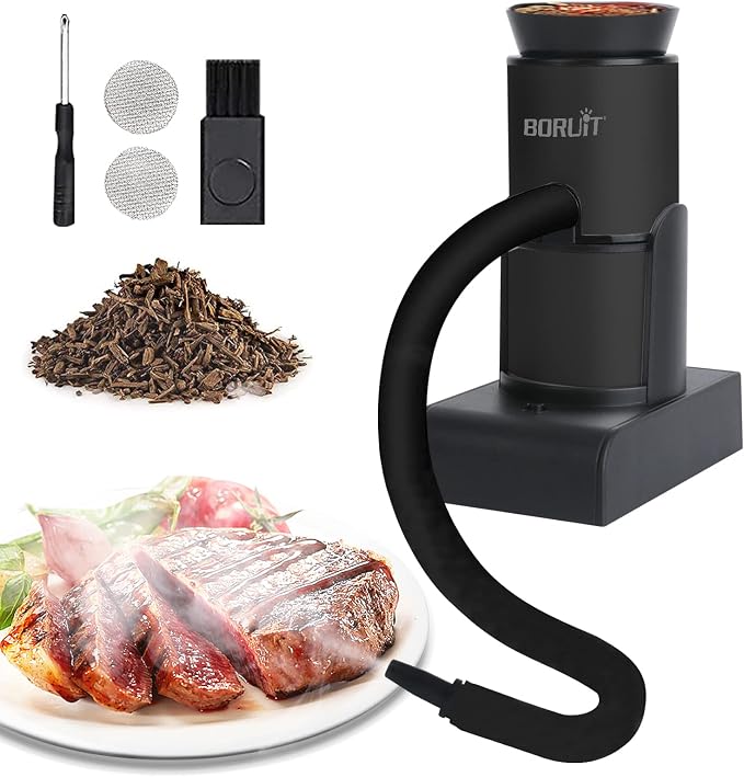 BORUiT SK305 Smoking Gun, Portable Handheld Smoke Infuser,Cocktail Smoker, Food Smoker Kit for Any Meat Cocktail Cheese BBQ Steak Beef, Sausage, Vegetable Salad,Drinks,Smoking Accessories (Black)