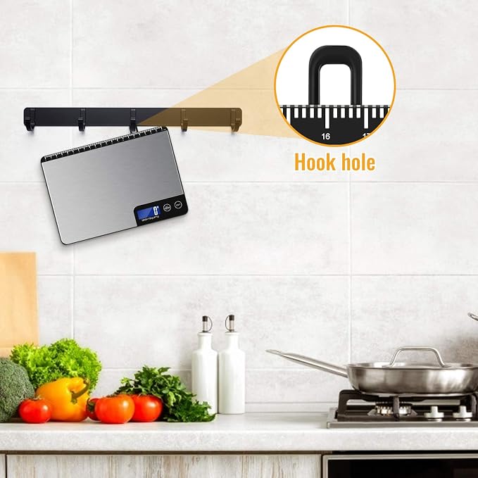 33lb Digital Kitchen Scale Large Weighing Area (9 in), Diyife Professional Electronic Food Scale, Stainless Steel Household Scale, Touch Control, LCD Display, Hangable, 6 Units, Tare, with Batteries