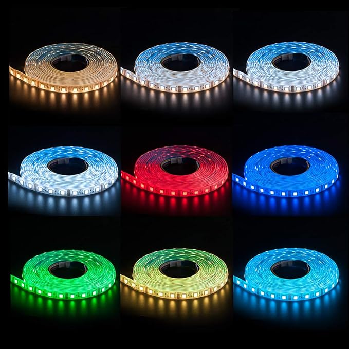 BTF-LIGHTING RGBCCT 5 Colors in 1 LED 5050SMD RGBWW RGB+Dimmable Tunable Color Temperature 2700K-6500K 16.4ft 60LEDs/m 300LEDs DC24V Multi-Colored Tape Lights IP67 White PCB(No Adapter or Controller)