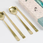 ONGI Korean Spoon and Chopsticks Set, Flat Korean Chopsticks, Premium 18/10 Stainless Steel, Turtle Symbol Design, Made in Korea, Dishwasher Safe, Meaningful Korean Gift (TT Gold 2 Set)