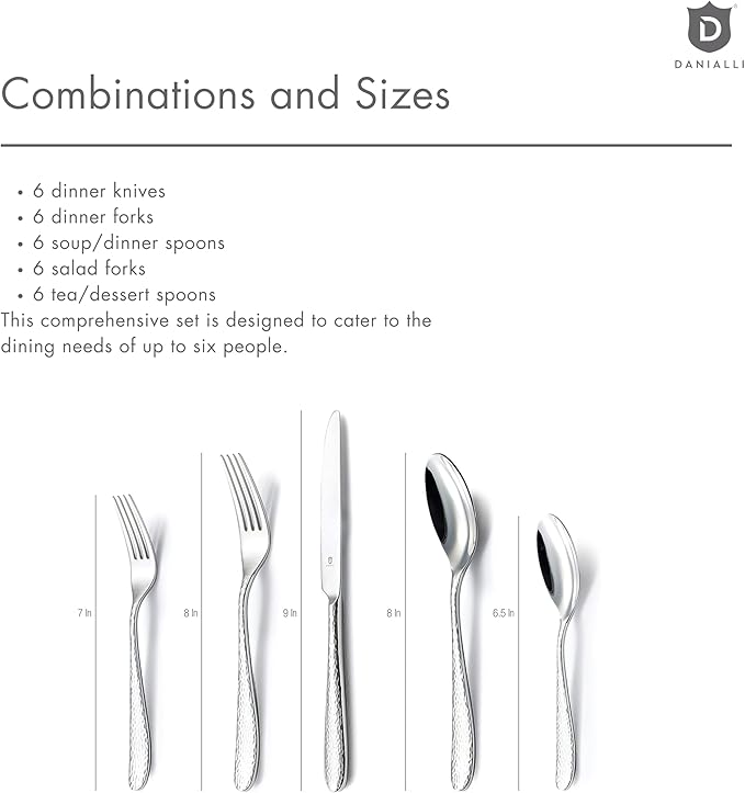 Hammered Silverware Set | Premium 18/10 Stainless Steel Flatware Service for 6 | Heavy-Duty & Dishwasher Safe | Built to Last (30-Piece, Fidenza Hammered)