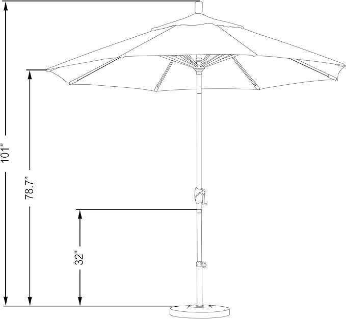 California Umbrella 9' Round Aluminum Market Umbrella, Crank Lift, Push Button Tilt, Black Pole, Sunbrella Antique Beige