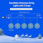 Christmas Snowflake Icicle Lights Outdoor - Plug-in 10.5ft 5 Drops 240LED Snowflake Window Lights with 8 Modes, Hanging Lights for Indoor Outdoor Porch Eaves Rooftops Christmas Decor, Multicolor