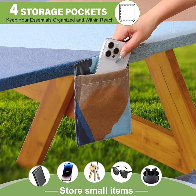 Fitted Picnic Table Cover with Bench Covers Waterproof Elastic Edges Rectangle Patio Tablecloth Outdoor Camping Essentials Stuff Rv Accessories Summer Trip Travel Supplies Party Camper Gifts, 8 ft