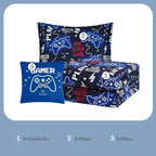 Kids Comforter Set Twin Size for Boys, Glow in The Dark Black Gamer Bedding Set Twin-1 Twin Comforter, 1 Decor Pillow, 1 Pillow Sham
