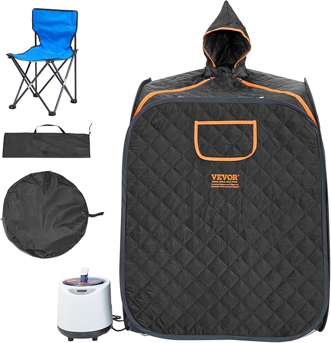 VEVOR Portable Personal Steam Sauna Spa Tent with 1200 Watt Steam Generator, with Chair & Storage Bag, Home Therapeutic Sauna Blanket for Detox Relaxation, Time & Temperature Remote Control, Black