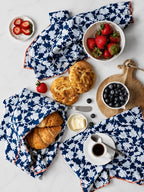 Printed Kitchen Dish Bar and Tea Towels Cotton, 18x28 inch with Trims, Cotton Dish Towel Sets (Allover Blue, Set of 6)