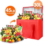 Bodaon 1-Pack Insulated Reusable Grocery Shopping Bags, X-Large Picnic Cooler Bag with Top Cold, Insulated Food/Pizza Delivery Bag (Red)