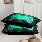 Axolotl Gamepad Comforter Set Twin Size,Number Video Gaming Gamer Bedding Set,Boys Game Console Comforter Set,Geometry Hexagonal Bedding Set for Teens Men Adults,1 Quilt 2 Pillowcases,Green Black