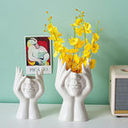 Face Flower Vase,White Ceramic Body Vase, Decorative Vase Dining Table Centerpiece,Modern Small Vase for Coffee Table Bathroom Shelf Living Room Decor 3.54'' W X 7.3'' H