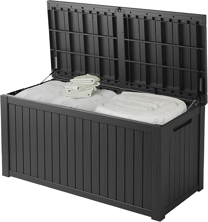 200 Gallon Resin Deck Box, Waterproof Outdoor Storage Bin for Patio Furniture, Pool Accessories, and Garden Tools, Lockable & UV-Resistant, Black