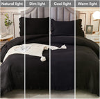 Andency Black Full Size Comforter Set, 3 Pieces Ruffle Farmhouse Shabby Chic Bedding Comforter & Sets, Soft Lightweight Fluffy All Season Down Alternative Bed Set for Boys Kids Men Women