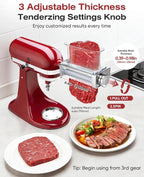 Adjustable Meat Tenderizer Attachment for KitchenAid Stand Mixer, 3 Setting | Stainless steel efficient tenderizer machine for steak, pork, lamb, venison or jerky, Safety tall chute tenderizing tools