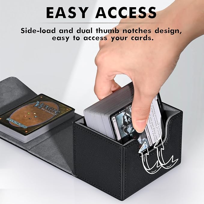 ZLCA Card Deck Box for Trading Cards, MTG Commander Deck Box Holds 120+ Single Sleeved Cards, Leather Magnetic Card Storage Box Fits for TCG CCG Magic Cards (Black)