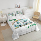 Girls Camper Comforter Set Camping Car Floral Down Comforter King Size Rustic Farmhouse Theme Bedding Set Camping Decor Retro Chic Flower Quilted Duvet Old Barn Door Vintage Wooden Style Duvet Set