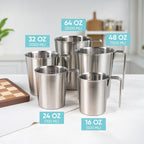 Newness 5-Pack Stainless Steel Measuring Cups Set, Metal Measuring Cup | (3 Marking, Cup/ML/Oz Scale)(2, 3, 4, 6 & 8 Cup) Metal Measuring Cup with Handle For Prepping, Baking and Cooking, Dishwasher