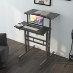sogesfurniture Mobile Standing Desk Laptop Workstation on Wheels, Adjustable Computer Desk for Standing or Sitting, Black 101-BK
