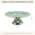 MACKENZIE-CHILDS Enamel Pedestal Platter, Round Cake Stand, Large, Green-and-White Emerald Check